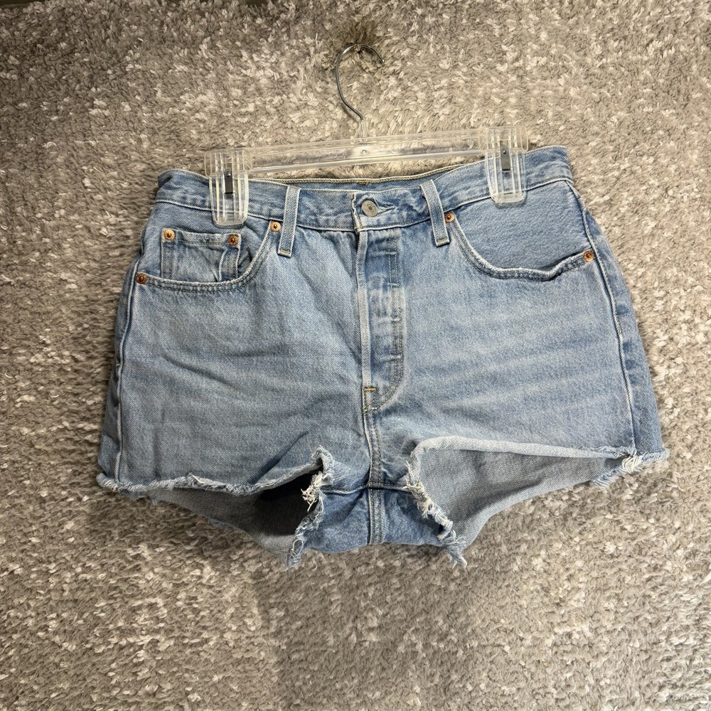 Levis 501 Cut Off Shorts Blue High Rise Sz 29 Beach Boho Casual Travel 2" inseam